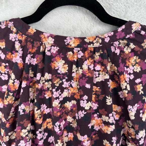 J Jill Top Womens 2X Plus Burgundy Floral Long Sleeve Button Down Casual Office - Picture 5 of 12